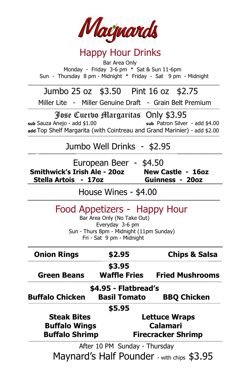Happy Hour › Maynards Restaurant Excelsior, MN ‹ Maynards Excelsior
